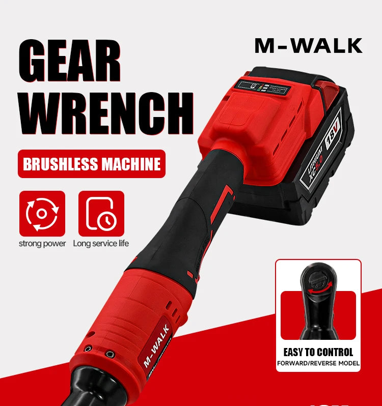 M-WALK 18V Cordless Brushless Ratchet Wrench – Right Angle, 80Nm, 1/2" & 3/8" Drive