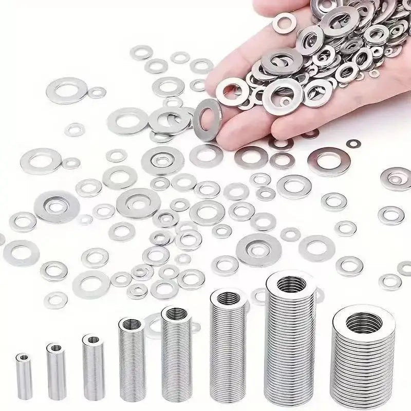 304 Stainless Steel Flat Washers Assortment Kit – 360pc or 580pc, Corrosion Resistant