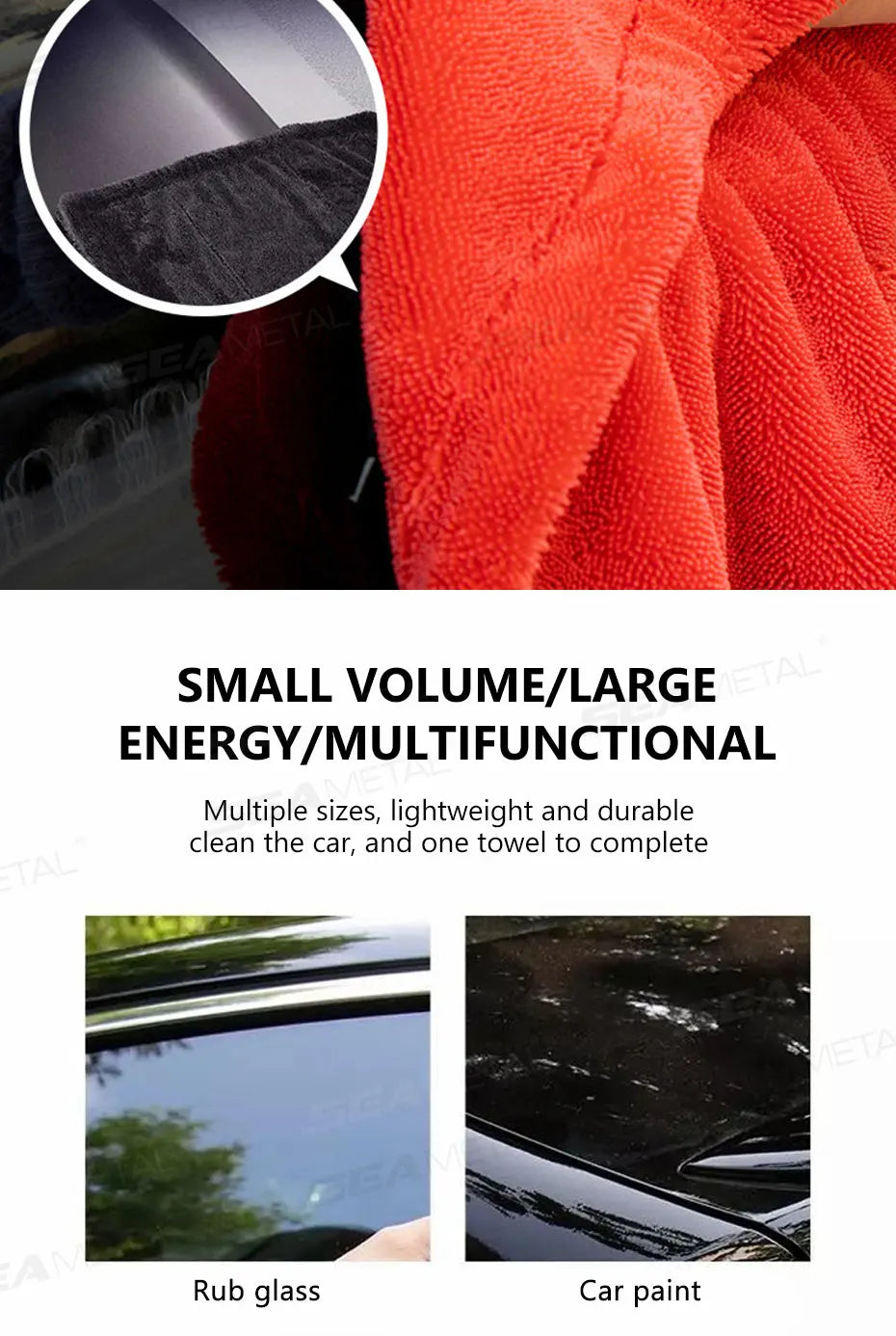 SEAMETAL 1200GSM Microfiber Car Detailing Towel | Ultra-Soft Scratch-Free | 3 Sizes | Gray, Red & Blue