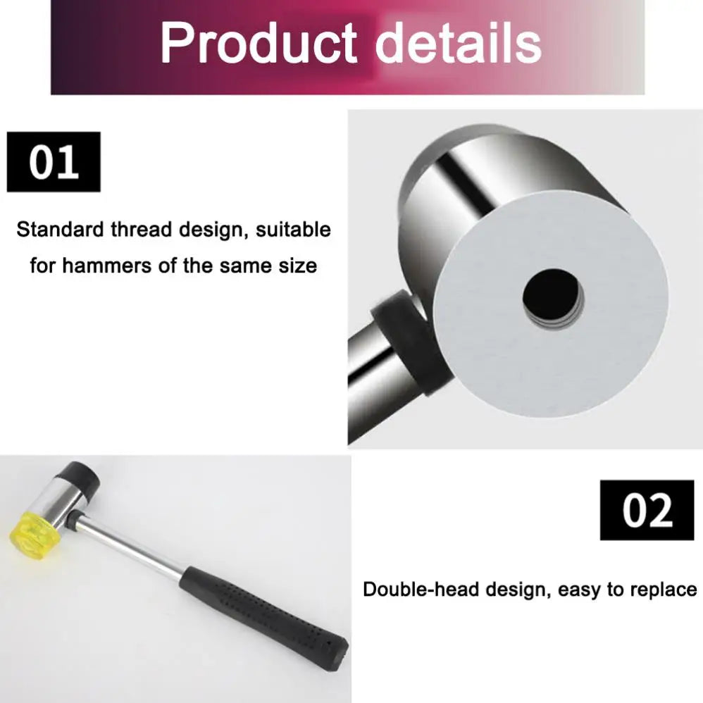 Double-Faced Rubber Mallet – 25/30/35/40mm Non-Slip Handle for Woodworking & Glazing