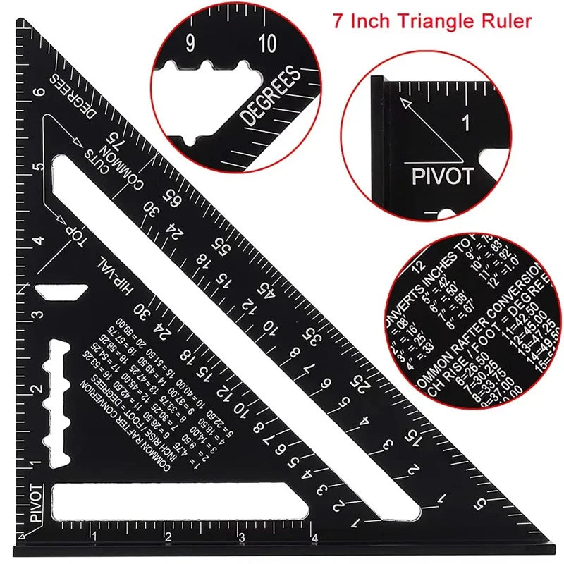 Triangle Ruler Set – 7" & 12" Alloy Metal Carpenter Square for Woodworking & Construction