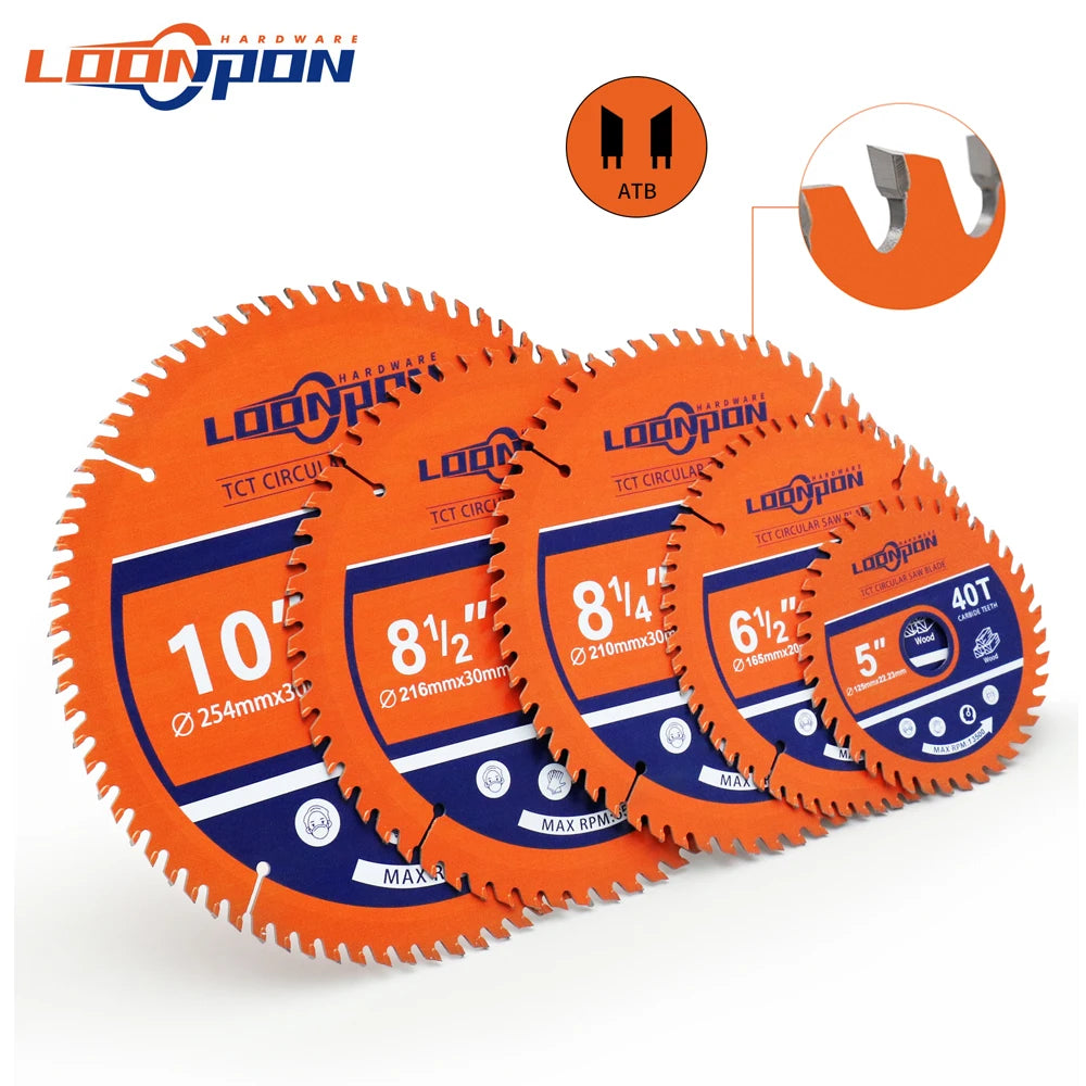 LOONPON TCT Circular Saw Blade – 125/165/216/254mm 40/60/80T Wood Cutting