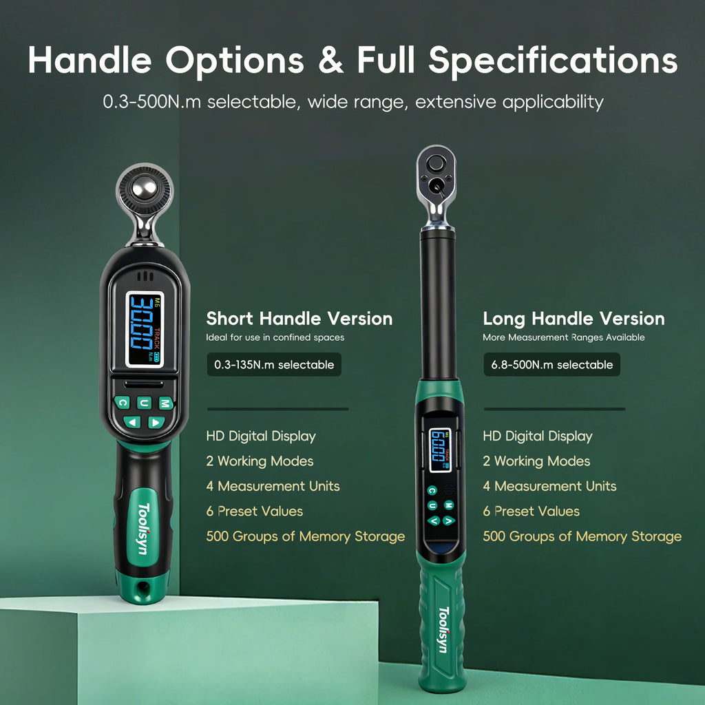 Toolisyn Digital Torque Wrench – 1/4", 3/8" & 1/2" Drive, ±2% Accuracy, 0.3–500N.m (DTW-1)