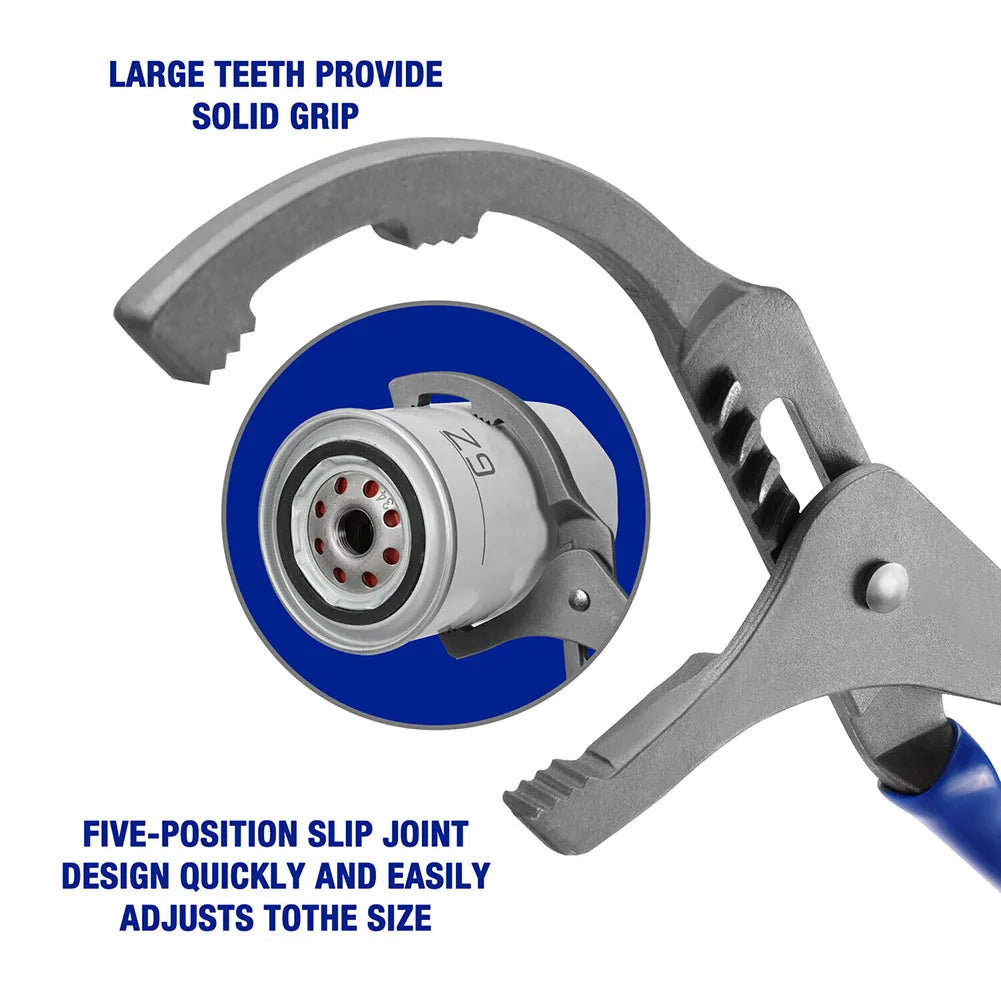 Oil Filter Pliers – Adjustable Clamp Wrench, 45# Steel, 9" or 12"