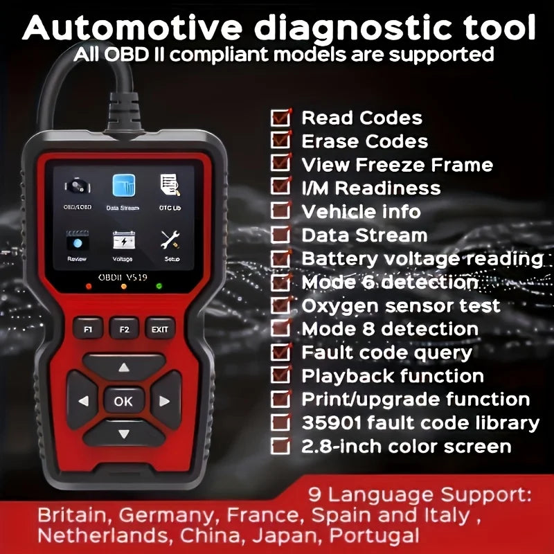 V519 OBD2 Scanner – USB-Powered Automotive Diagnostic Tool with Real-Time Data & Fault Code Reader