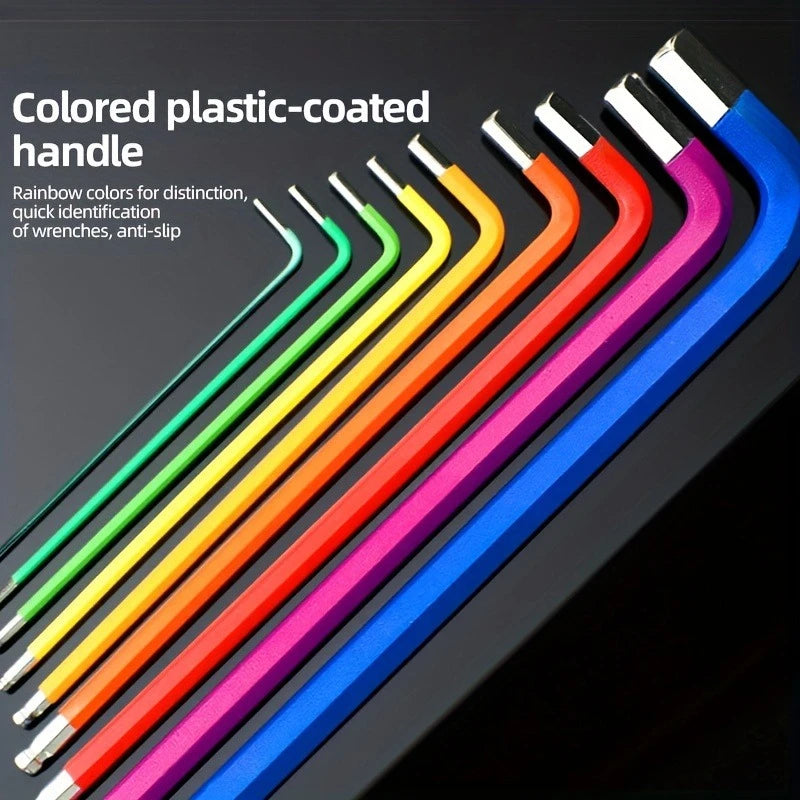 9pc Ball End Hex Key Allen Wrench Set | CR-V Steel | Colour Coded | Mid & Extended Length