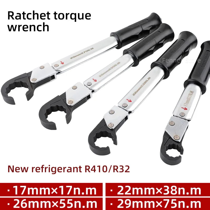 High-Precision Ratchet Torque Wrench Set – Open Type, Air Conditioning & Spark Plug Repair (17–29mm)