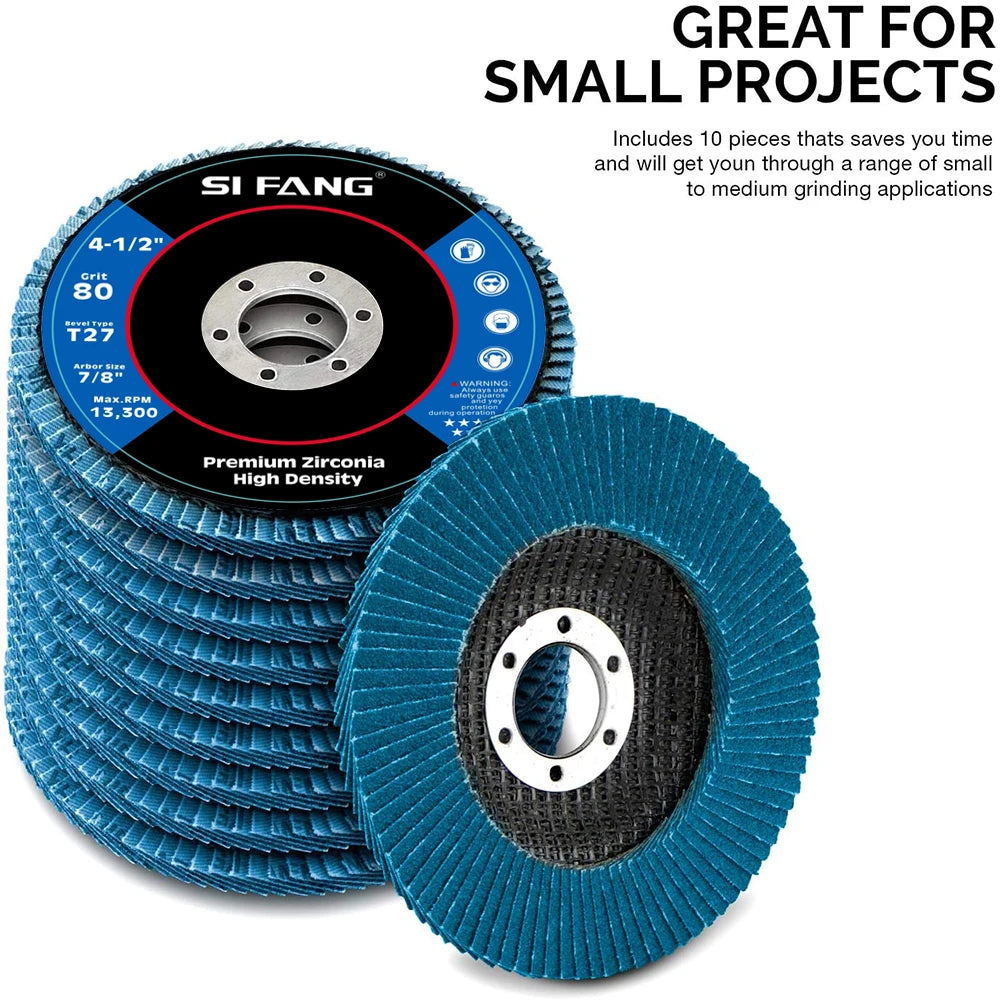 SI FANG 115mm T27 Zirconia Flap Discs – 40/60/80/120 Grit for Angle Grinder (2/5/10 Pack)