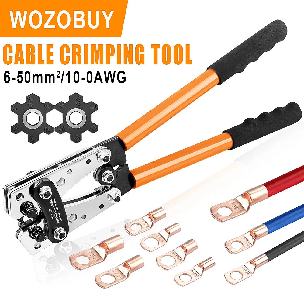 HX-50B Ratchet Crimping Pliers 6–50mm² (AWG 10–1/0) with Rotating Dies & Wire Cutter