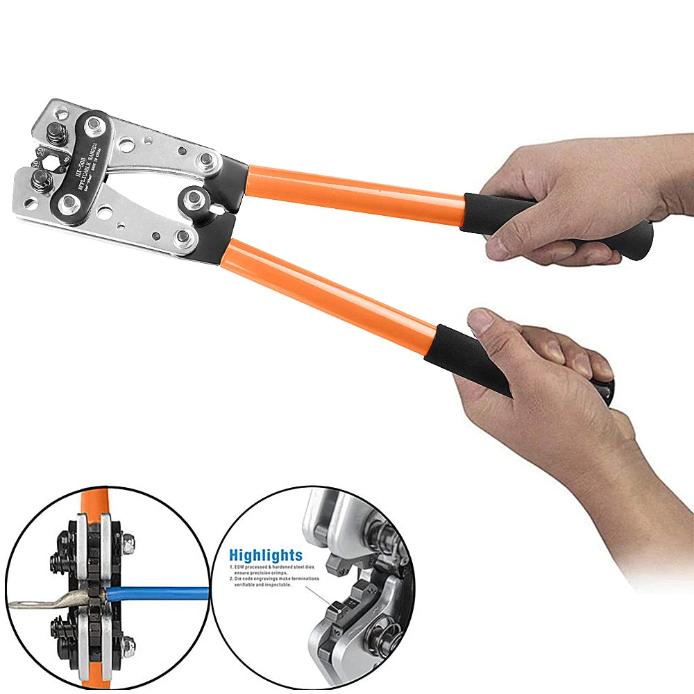 HX-50B Ratchet Crimping Pliers 6–50mm² (AWG 10–1/0) with Rotating Dies & Wire Cutter