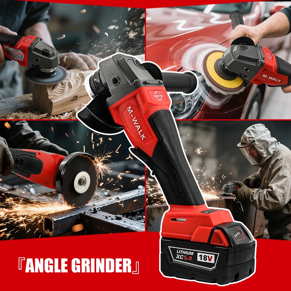M-WALK 18V Brushless Angle Grinder – 8500RPM, 100mm or 125mm, Milwaukee M18 Compatible (Tool Only)