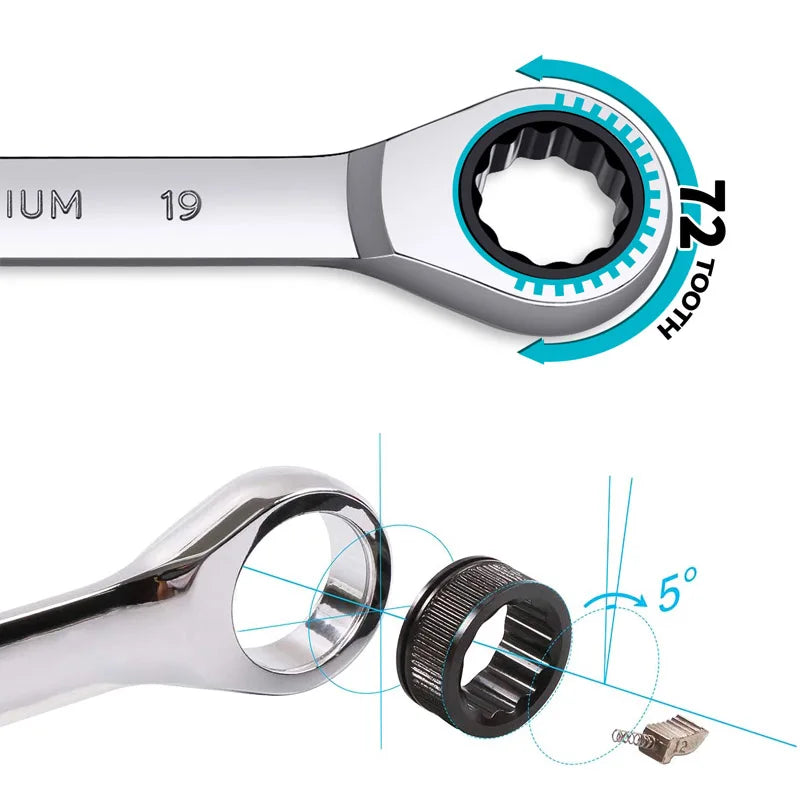 Venmess 12-Point Ratcheting Wrench Set – CR-V 72-Tooth 5° Swing Metric 8-22mm