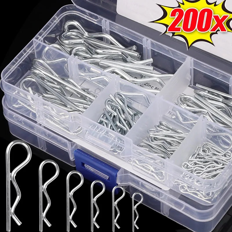 Steel R-Type Cotter Pin Kit – Heavy-Duty Spring Retaining Pins (100 or 200 Pack)