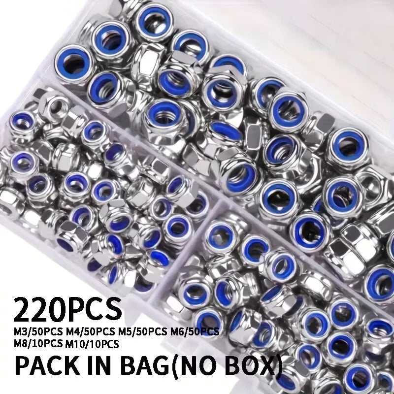 Hex Lock Nut Assortment M3–M10 – Galvanised Anti-Loosening Locknuts (40, 42, 200 or 220 Pack)