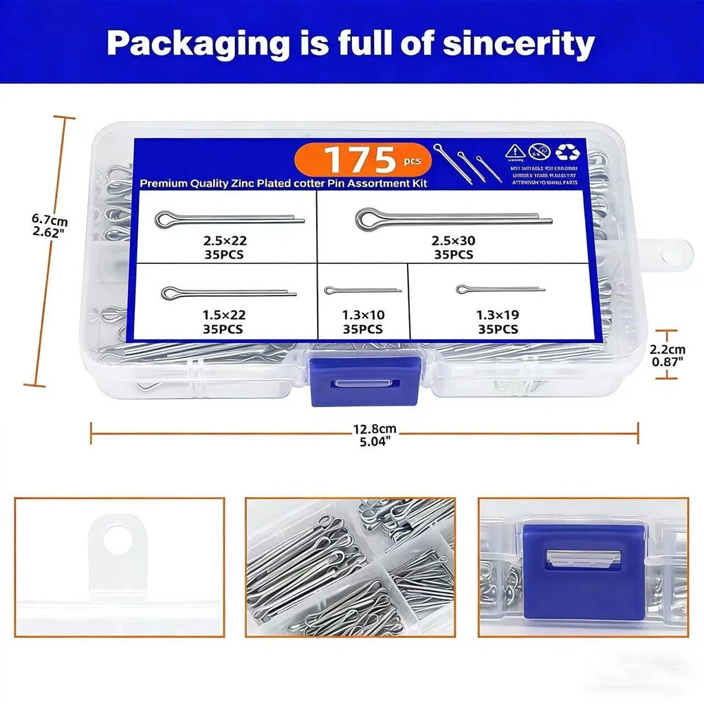 175-Piece Stainless Steel Pin Assortment Kit – Cotter, Spring, Taper, Keyway & Flat Key Pins