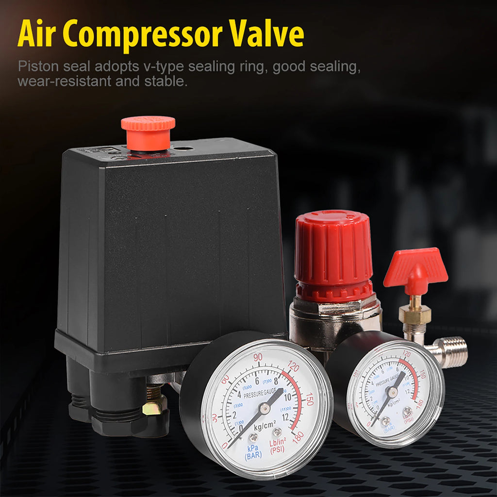 Air Compressor Pressure Switch & Control Valve Regulator with Gauges