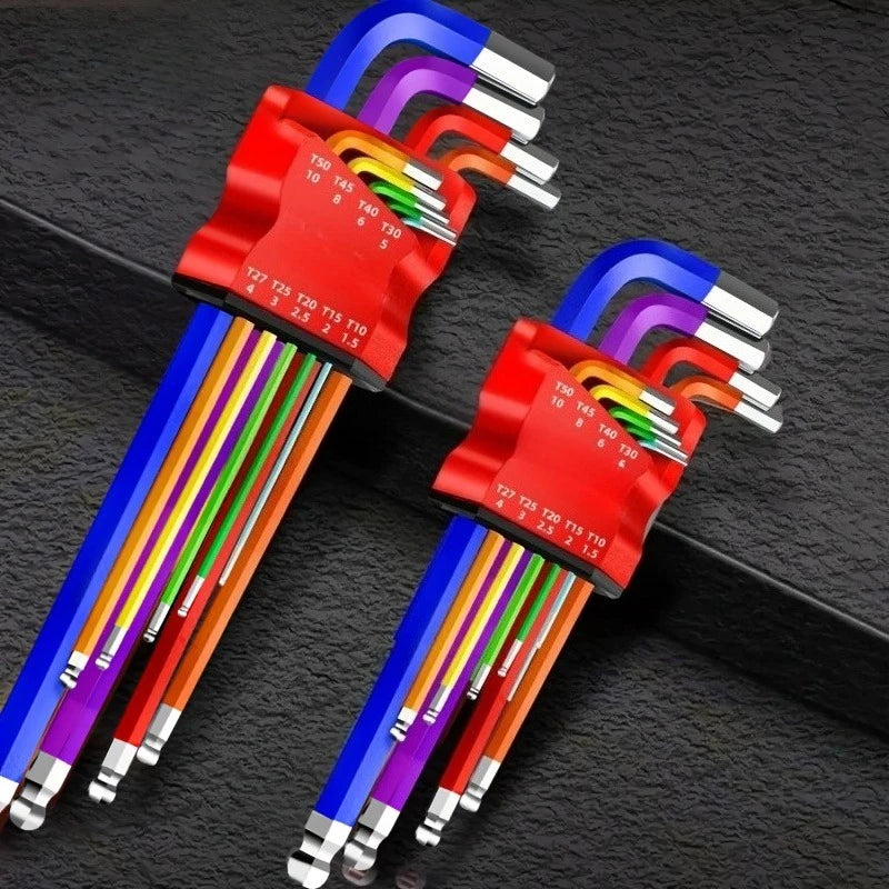 9pc Ball End Hex Key Allen Wrench Set | CR-V Steel | Colour Coded | Mid & Extended Length