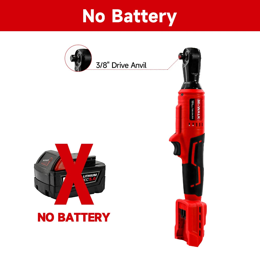 M-WALK 18V Cordless Brushless Ratchet Wrench – Right Angle, 80Nm, 1/2" & 3/8" Drive