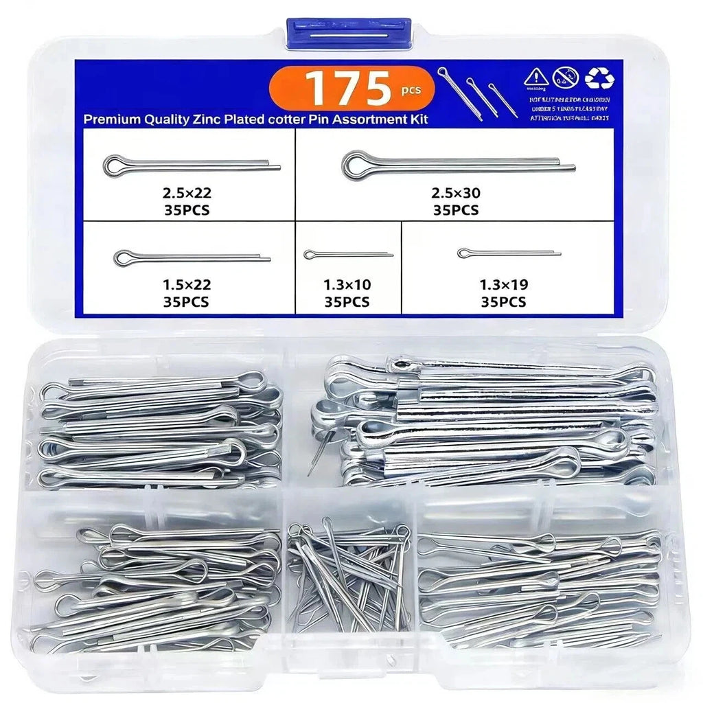 175-Piece Stainless Steel Pin Assortment Kit – Cotter, Spring, Taper, Keyway & Flat Key Pins