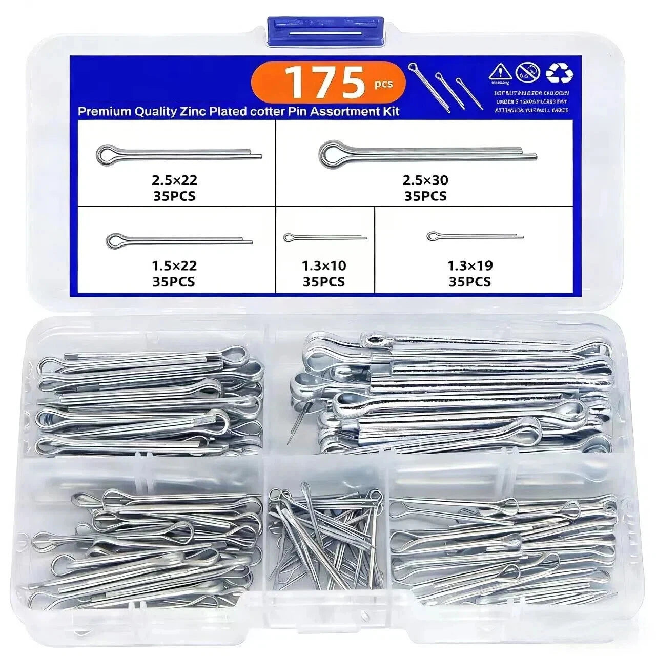 175-Piece Stainless Steel Pin Assortment Kit – Cotter, Spring, Taper, Keyway & Flat Key Pins