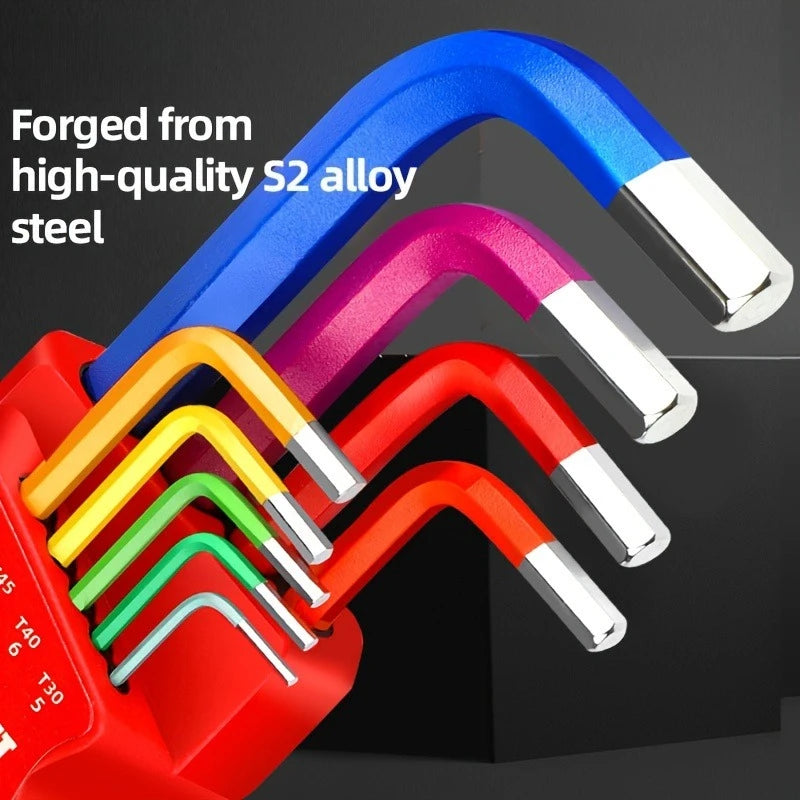 9pc Ball End Hex Key Allen Wrench Set | CR-V Steel | Colour Coded | Mid & Extended Length