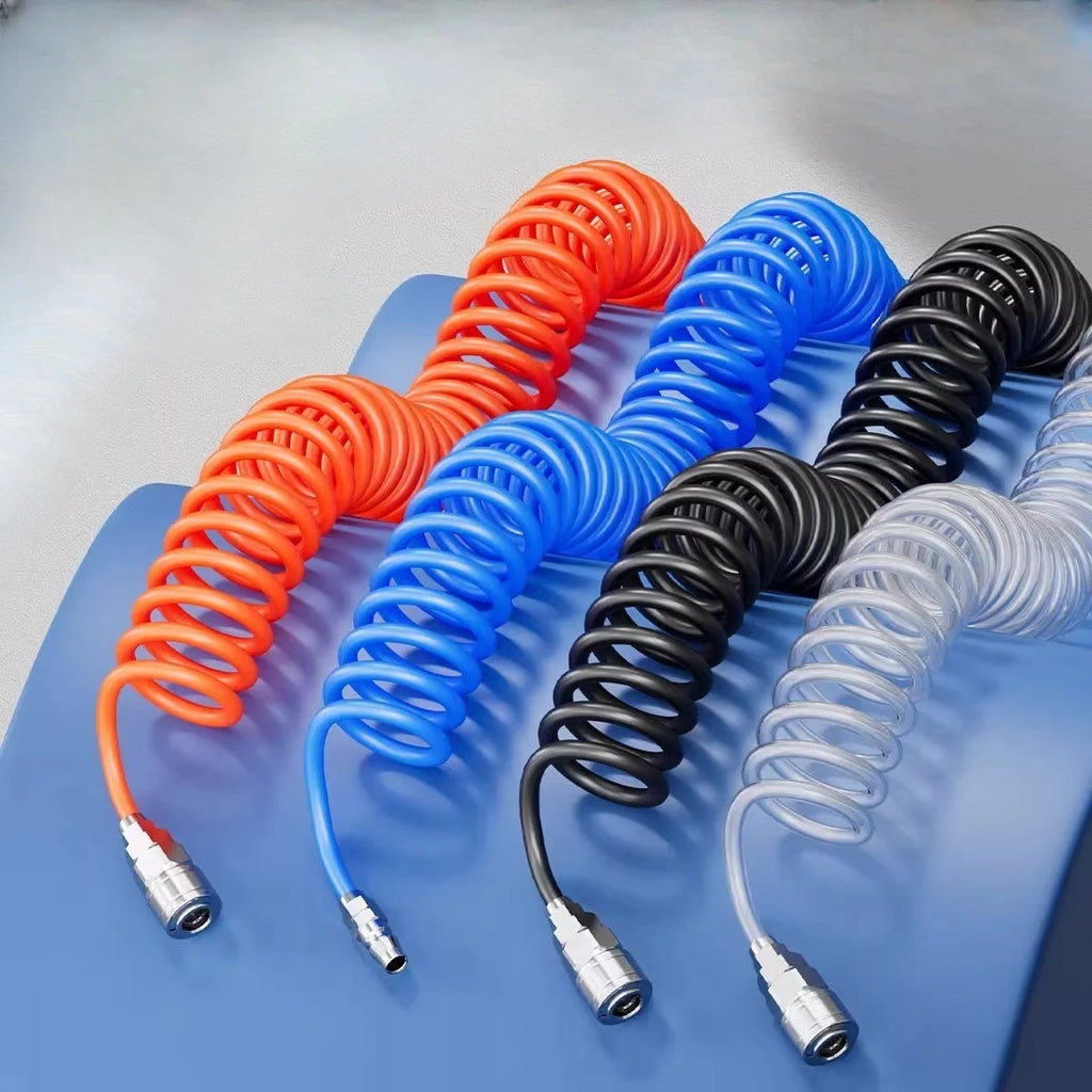 PU Spring Spiral Air Hose with Fittings – 6/9/12/15M Flexible Pneumatic Compressor Hose