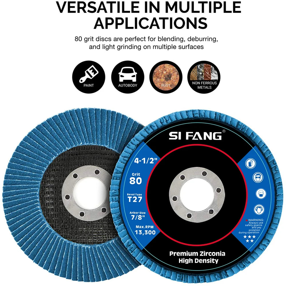 SI FANG 115mm T27 Zirconia Flap Discs – 40/60/80/120 Grit for Angle Grinder (2/5/10 Pack)