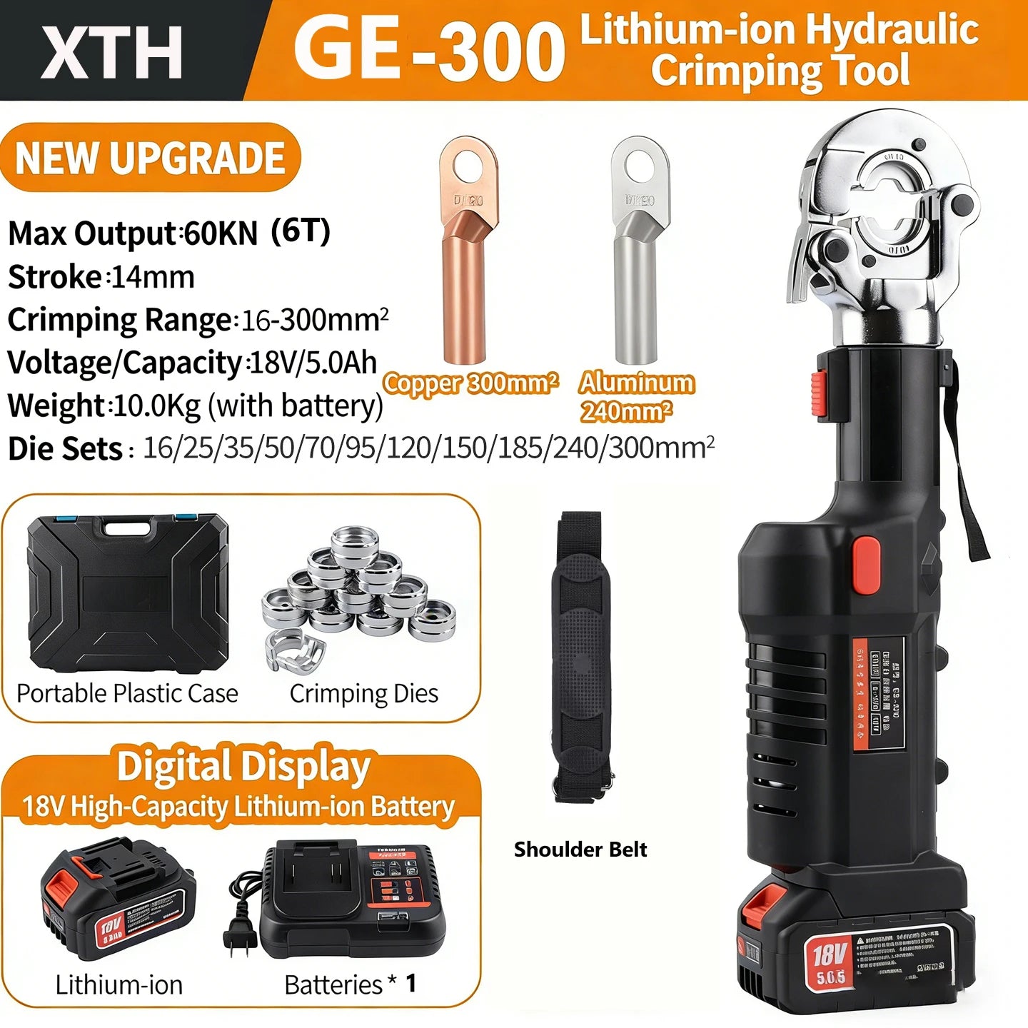 Electric Hydraulic Crimping Tool Kit | 12 Dies | 6T & 12T Models | 6AWG–800MCM