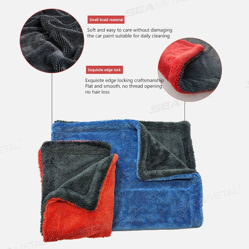 SEAMETAL 1200GSM Microfiber Car Detailing Towel | Ultra-Soft Scratch-Free | 3 Sizes | Gray, Red & Blue