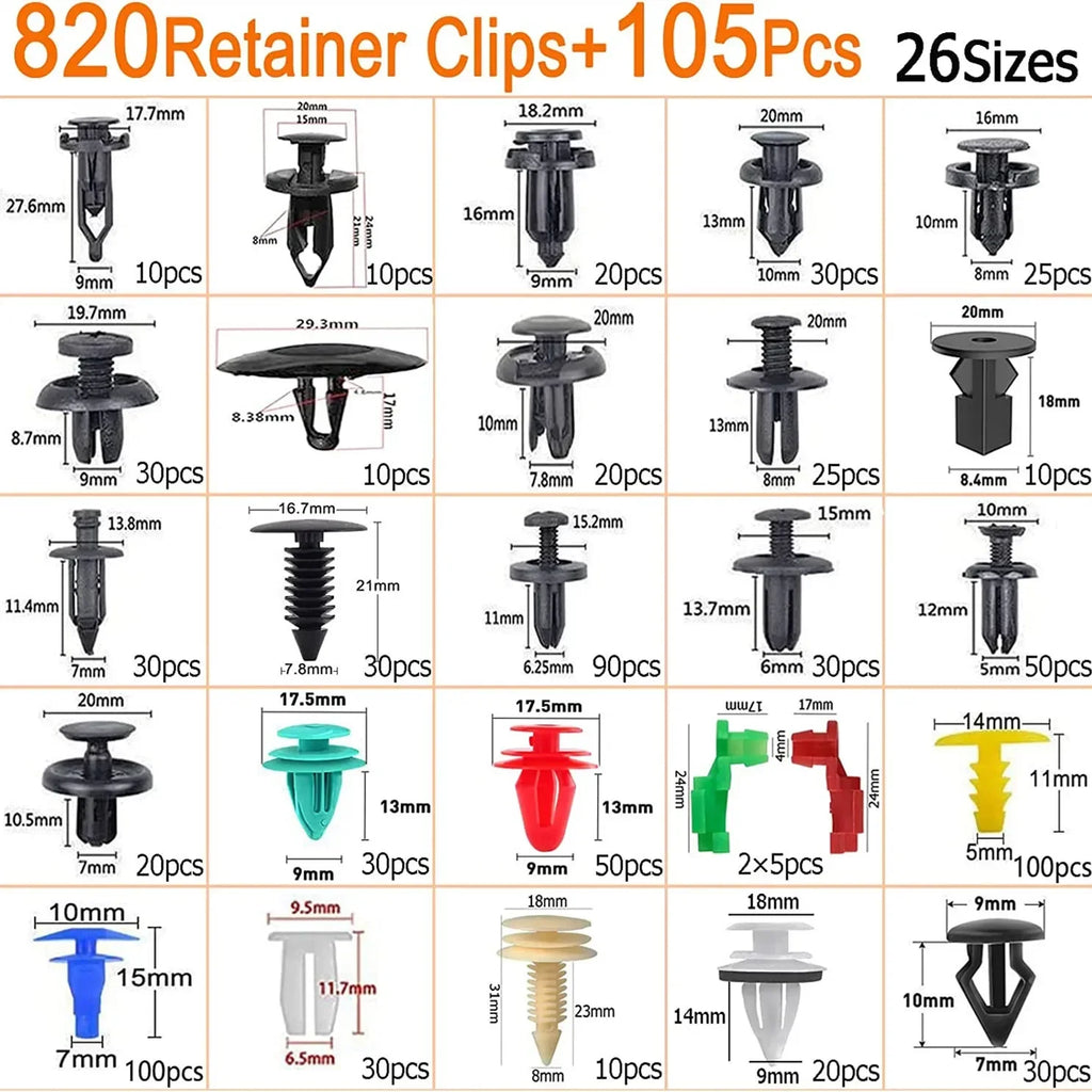 Car Fastener Clip Kit – Push Retainer Pins & Rivets (100 to 925 pcs)