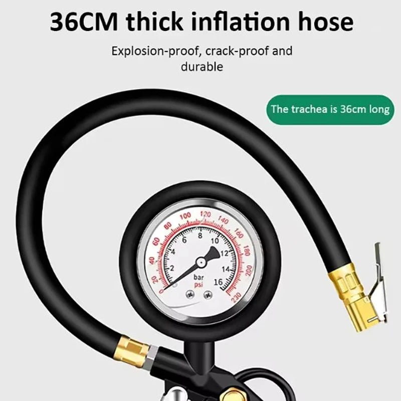 Tire Pressure Gauge 220PSI – Car, Truck & Motorcycle Tyre Inflator with Flexible Hose