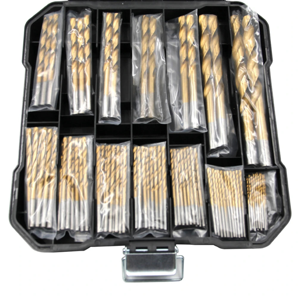 99pc Titanium Twist Drill Bit Set – Bearing Steel, 1.5–10mm (OPP Bag or Plastic Box)