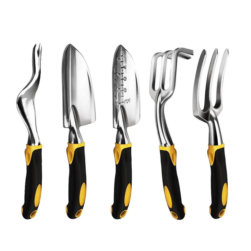 FATCOOL Garden Hand Tools | Trowel, Transplanter, Cultivator, Weeder & Fork | Ergonomic Handle | Individual or 5-Piece Set