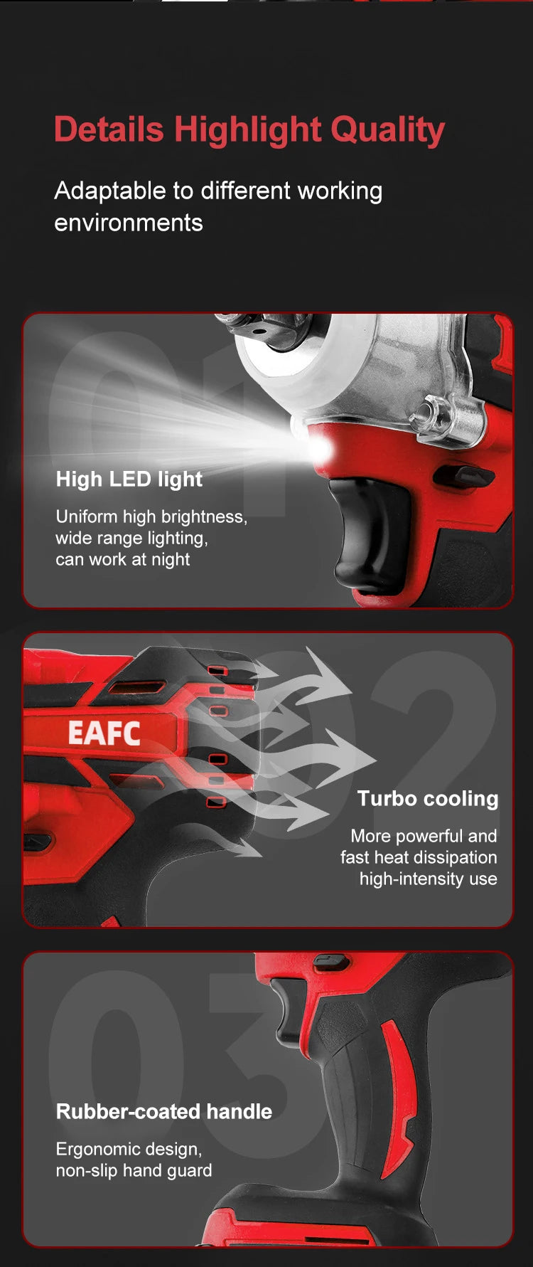 EAFC 350Nm Brushless Cordless Impact Wrench | USB Rechargeable | 30Wh & 60Wh | LED Light