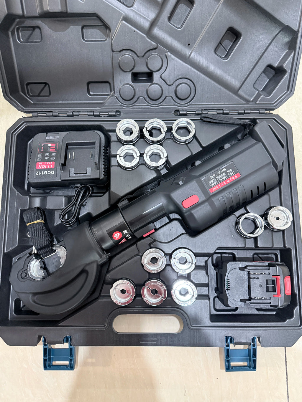 Electric Hydraulic Crimping Tool Kit | 12 Dies | 6T & 12T Models | 6AWG–800MCM