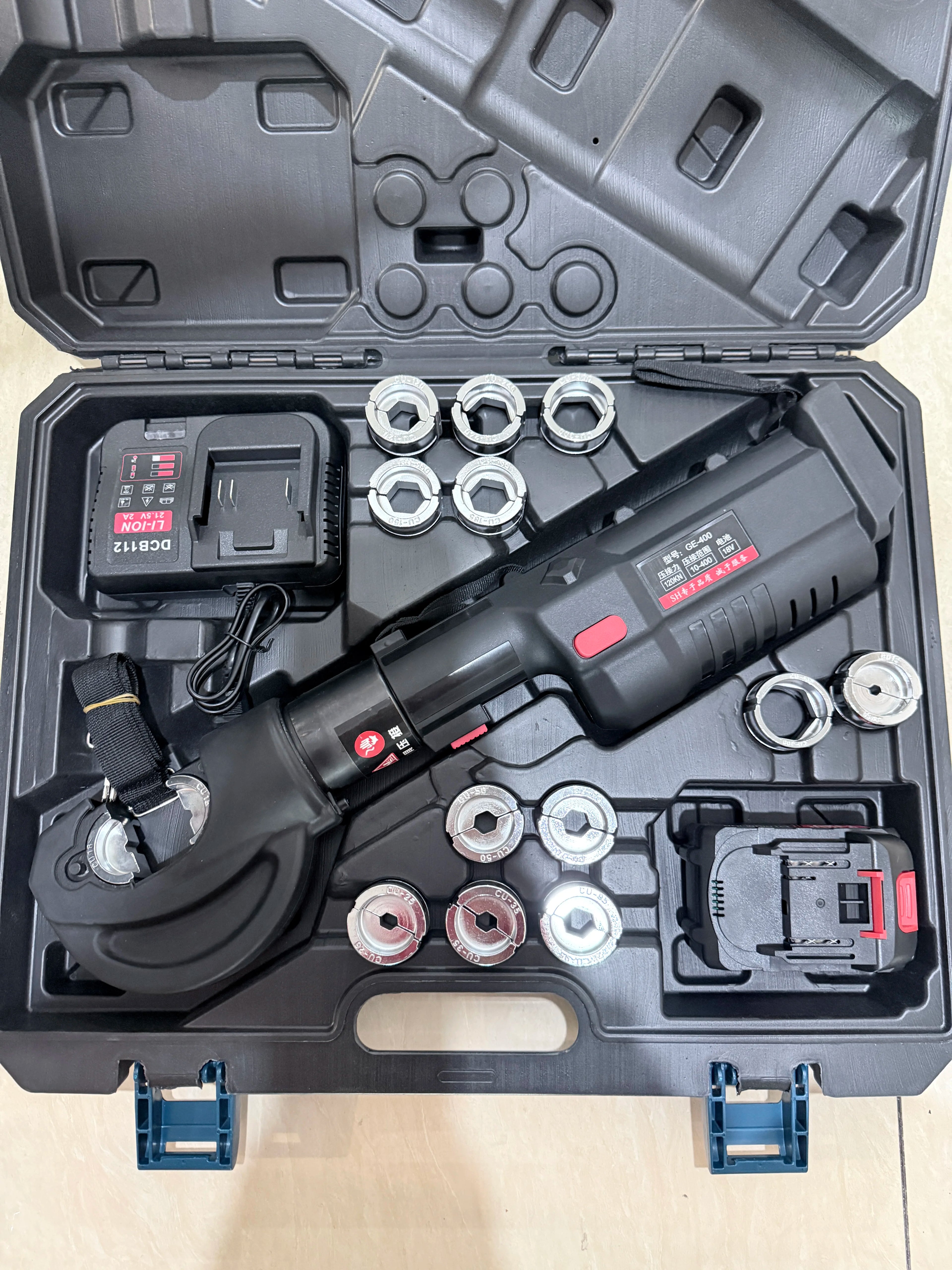 Electric Hydraulic Crimping Tool Kit | 12 Dies | 6T & 12T Models | 6AWG–800MCM
