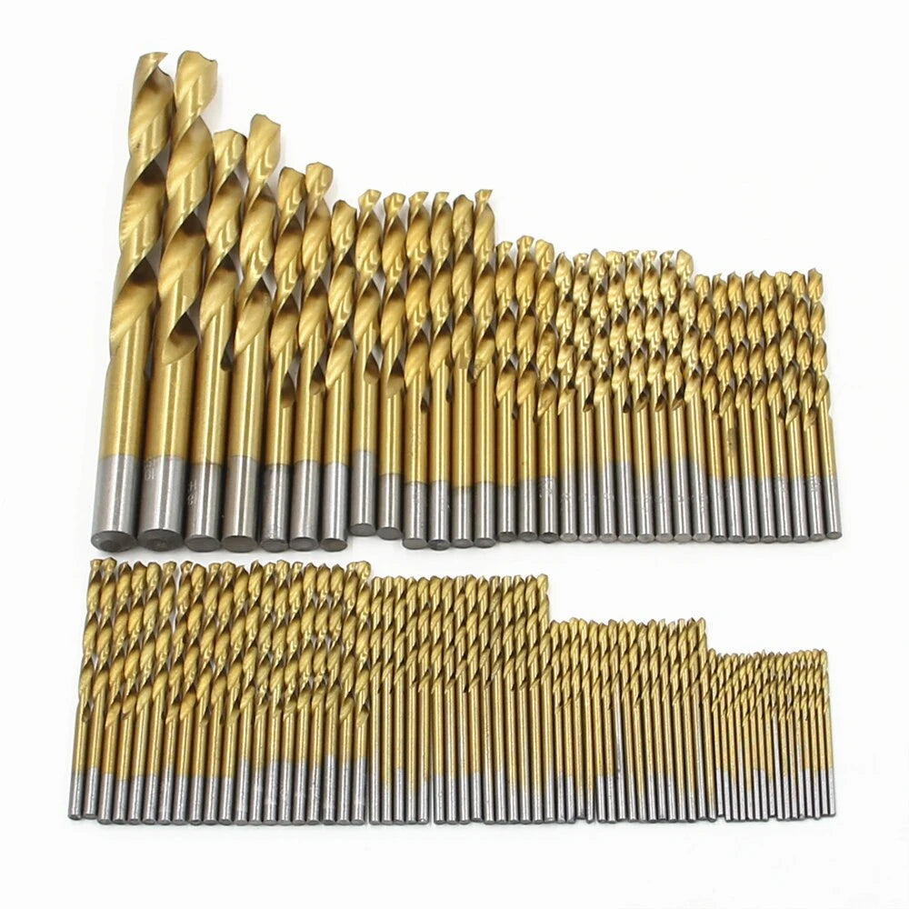 99pc Titanium Twist Drill Bit Set – Bearing Steel, 1.5–10mm (OPP Bag or Plastic Box)