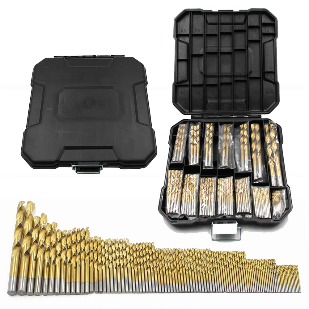 99pc Titanium Twist Drill Bit Set – Bearing Steel, 1.5–10mm (OPP Bag or Plastic Box)