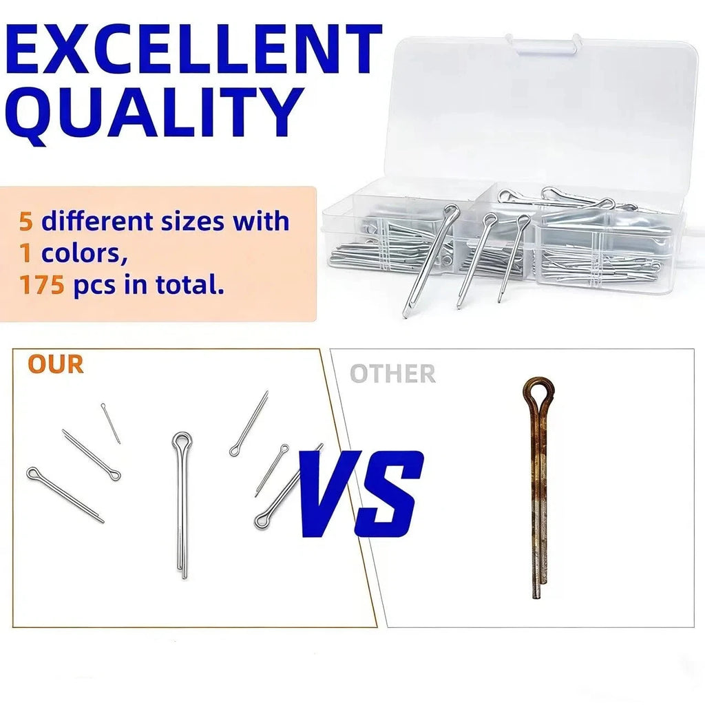 175-Piece Stainless Steel Pin Assortment Kit – Cotter, Spring, Taper, Keyway & Flat Key Pins