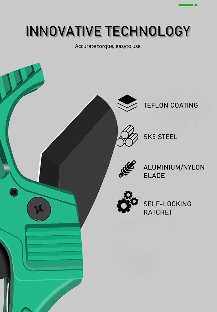 Ratchet Pipe Cutter – SK5 Blade, PVC / PU / PP / PE Hose (42mm or 64mm Capacity)