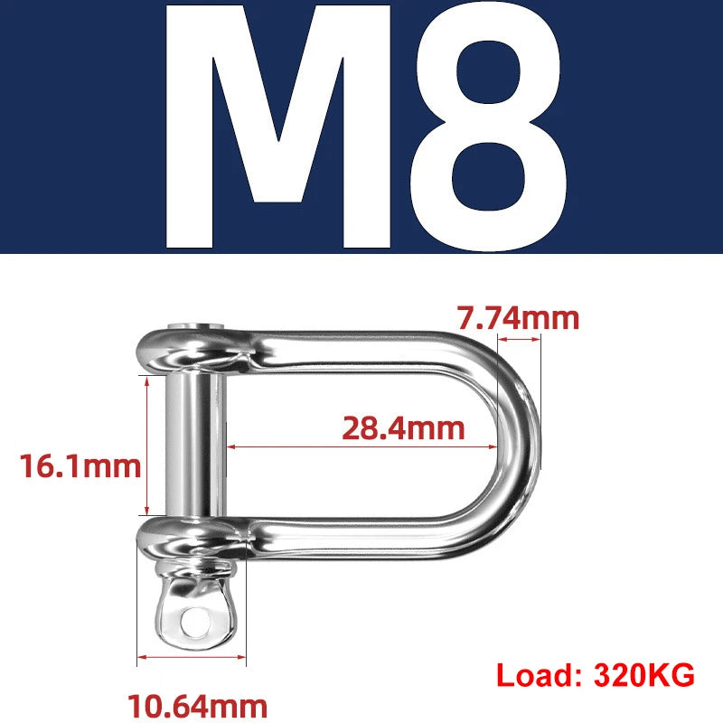 304 Stainless Steel Shackles – D-Ring & Bow (M4–M16)
