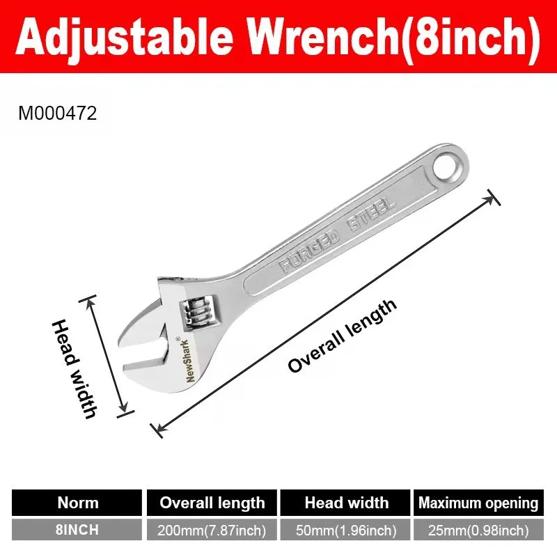Adjustable Wrench | CR-V Steel | Long Handle Universal Spanner | 6"-12" Sizes