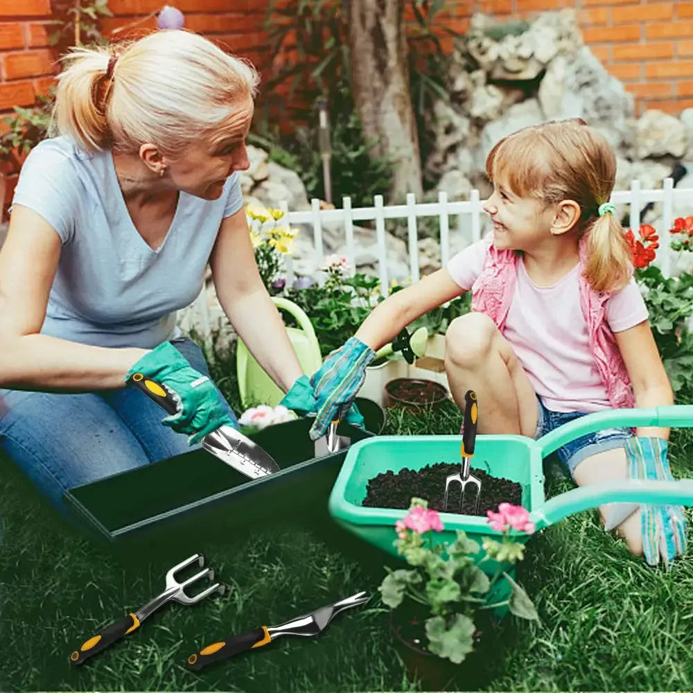FATCOOL Garden Hand Tools | Trowel, Transplanter, Cultivator, Weeder & Fork | Ergonomic Handle | Individual or 5-Piece Set