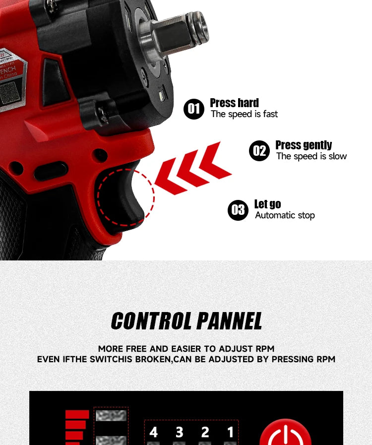M-WALK 18V Brushless Cordless Impact Wrench – 300Nm, 1/2" Drive, 4-Speed, Milwaukee M18 Compatible (Tool Only)
