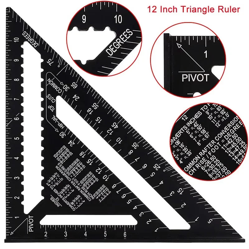 Triangle Ruler Set – 7" & 12" Alloy Metal Carpenter Square for Woodworking & Construction