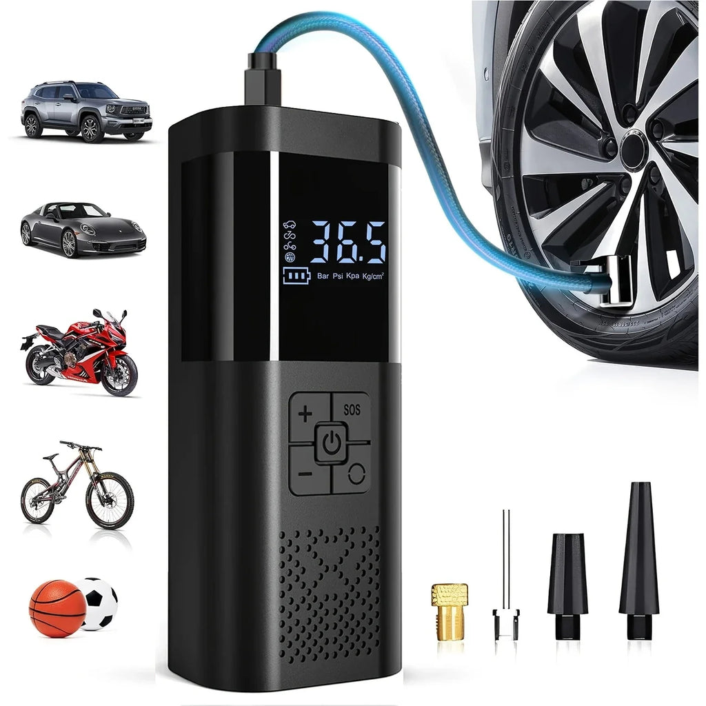 Cordless Portable Tyre Inflator 150PSI – 3x Faster with Digital Gauge for Car, Bike & Motorcycle