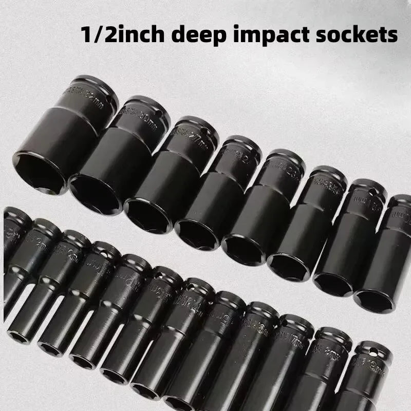10pc 1/2" Drive Deep Impact Socket Set – CR-V Steel 8-24mm Metric with Storage Case
