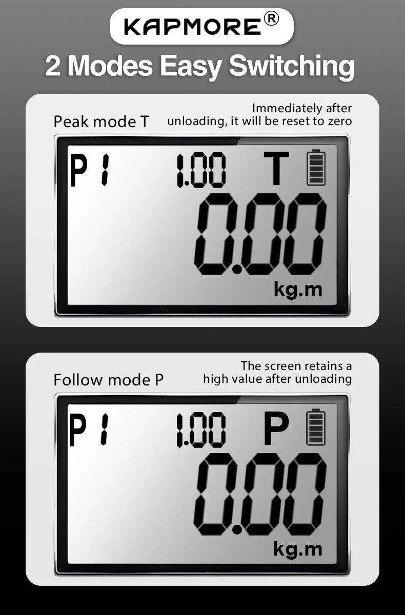 KAPMORE Digital Preset Torque Wrench – 3/8" & 1/4" Bidirectional Ratchet, 0.15–100N.m (KAP-01)