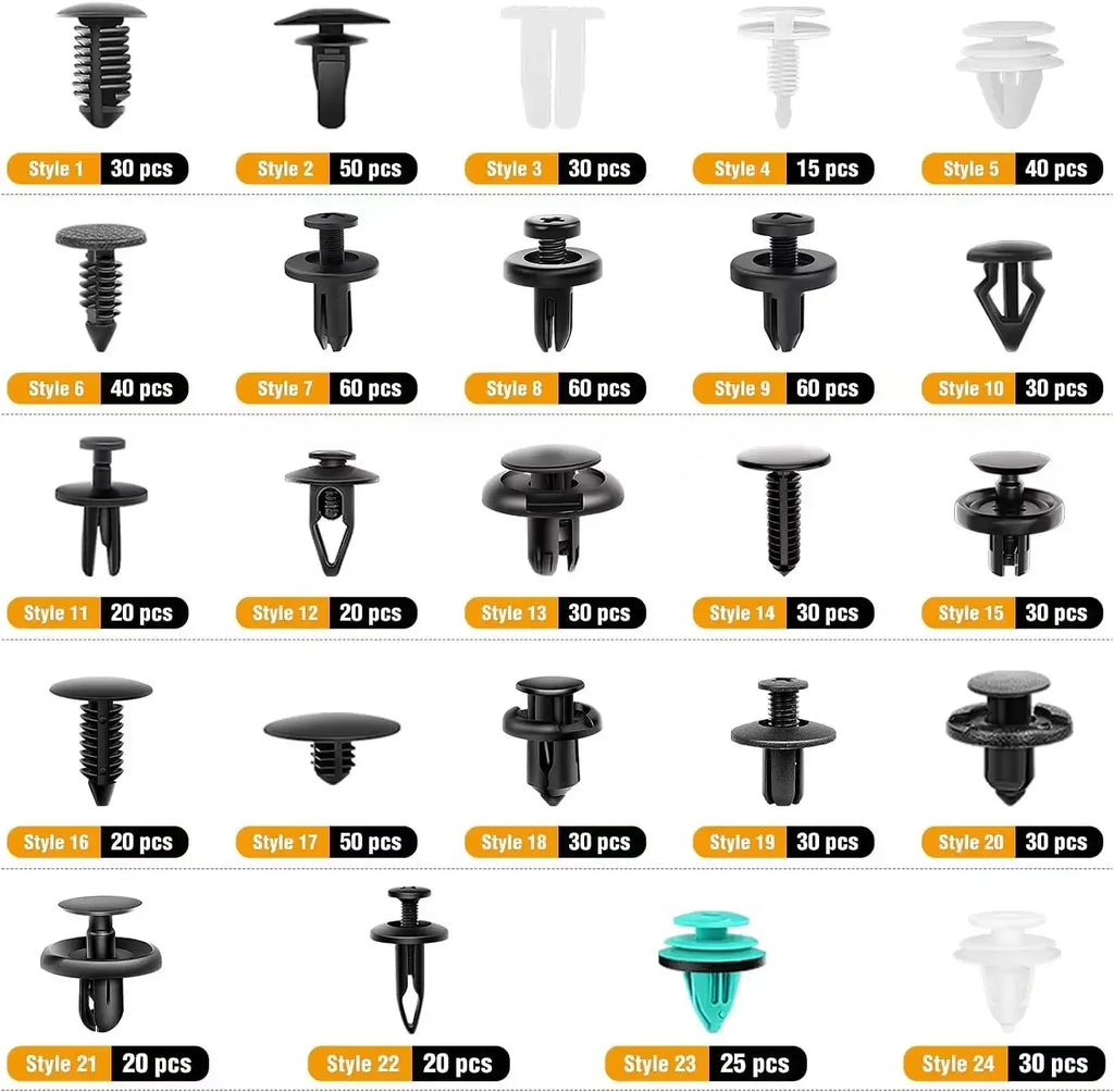 Car Fastener Clip Kit – Push Retainer Pins & Rivets (100 to 925 pcs)