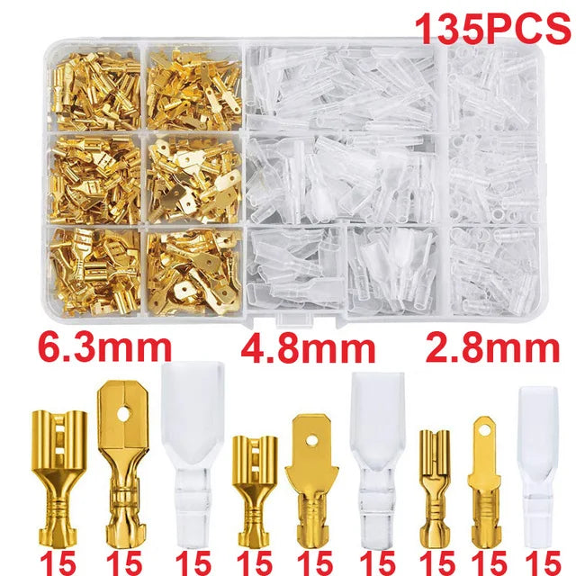 Insulated Crimp Terminal & Spade Connector Kit – 2.8/6.3mm (135 to 1000pcs)